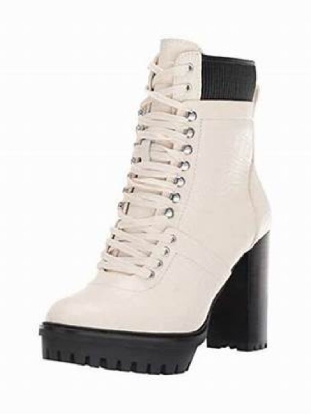 Vince Camuto Ermania Cream Lace-Up Platform Ankle Boot with Black Heel 7.5